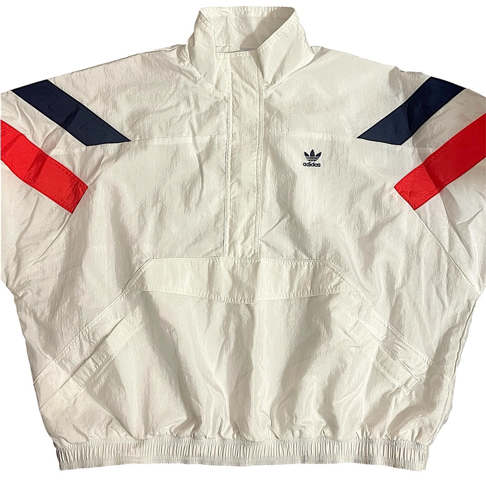 Adidas White Windbreaker with Red and Blue Accents